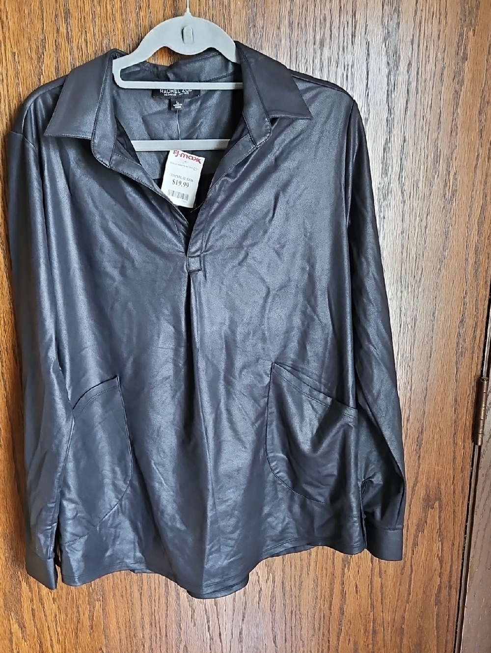 Rachel Zoe Black Faux Leather Pullover Top